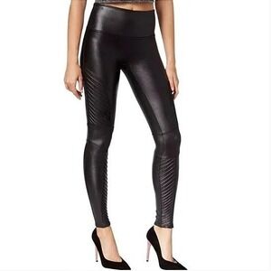 Spanx Faux Leather Moto Leggings Seamless Tummy Control Black Size Medium